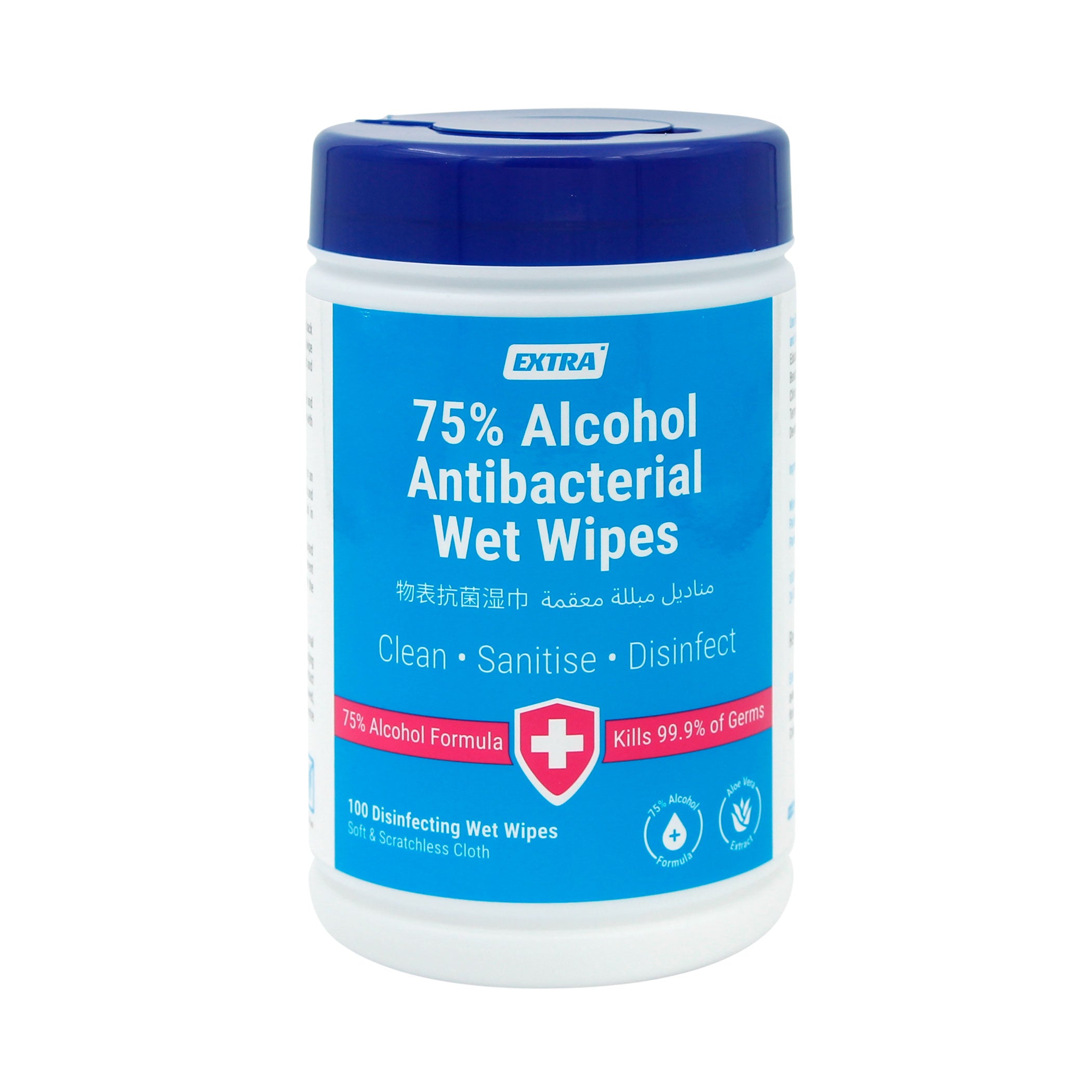 Wet Wipes Tub 75% Alcohol 100 Wipes